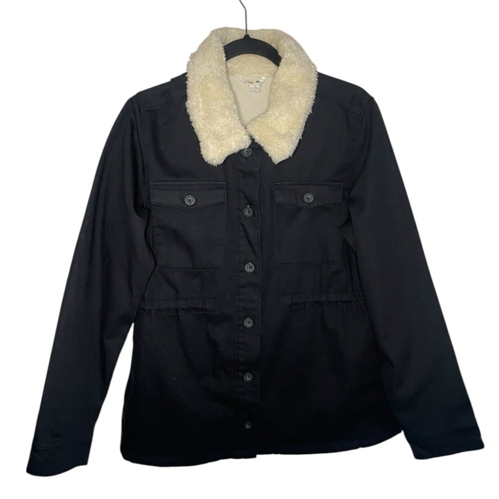 Hang Ten Black Utility Jacket with Cream Collar, Size LARGE - Picture 5 of 10